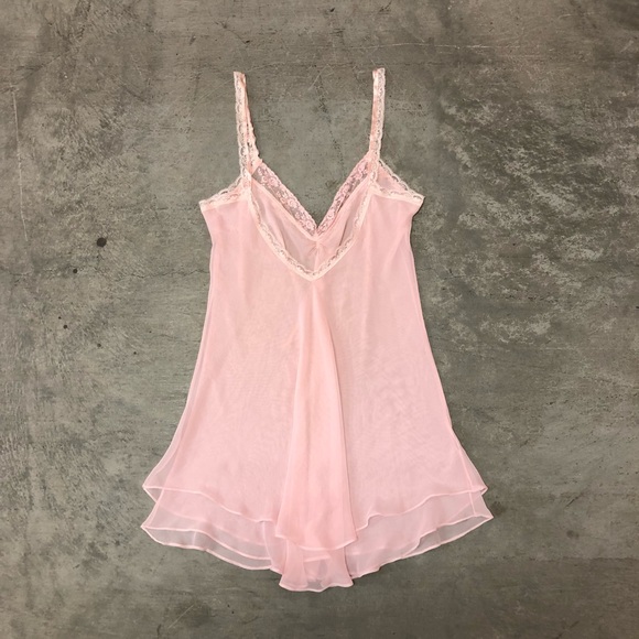 SOLD Vintage Coquette Lolita Girlcore Ruffle Semi Sheer Lace Floral Mini Slip - Picture 2 of 7